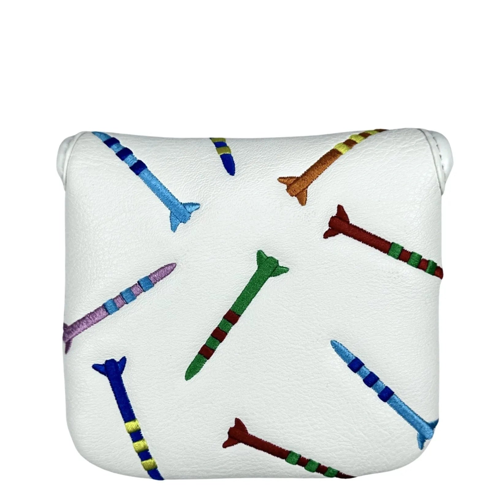 Rocket pattern square golf putter protective sleeve in black and white PU leather options