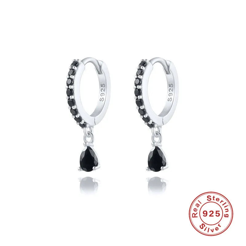 S925 sterling silver geometric water drop earrings with electroplated finish and stone accents
