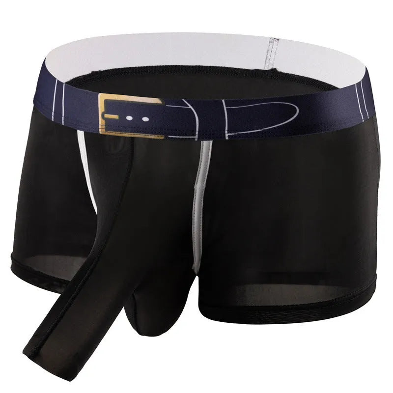 Men's solid colour Ice Silk boxer shorts laid flat, showing mid-waist design in one of six available colours.