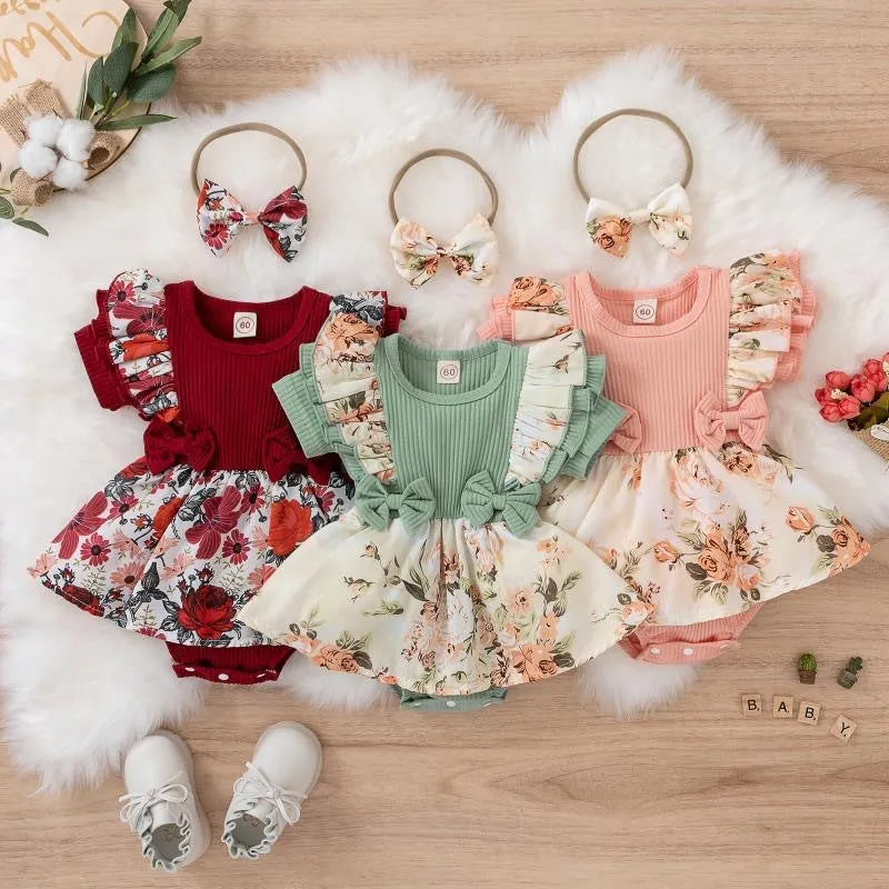 Cotton sunken stripe baby girl jumpsuit romper short sleeve pullover pink light green wine red