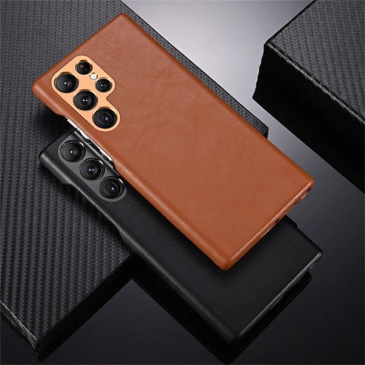 Lambskin solid colour phone case for S23Ultra in black with anti-scratch finish