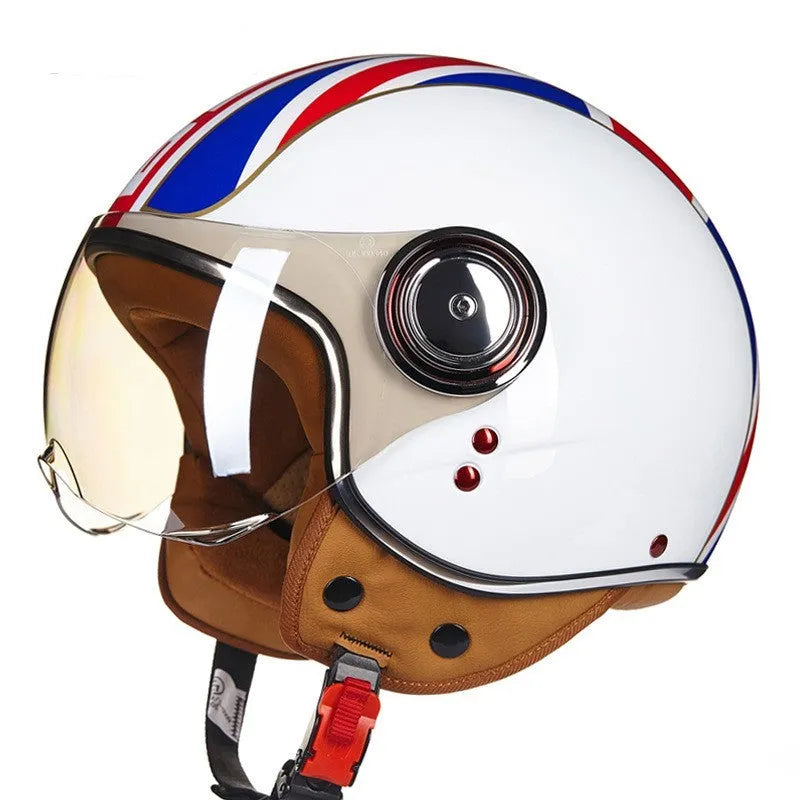 Retro style half helmet for battery cars in bright two-tone colour with lightweight ABS construction