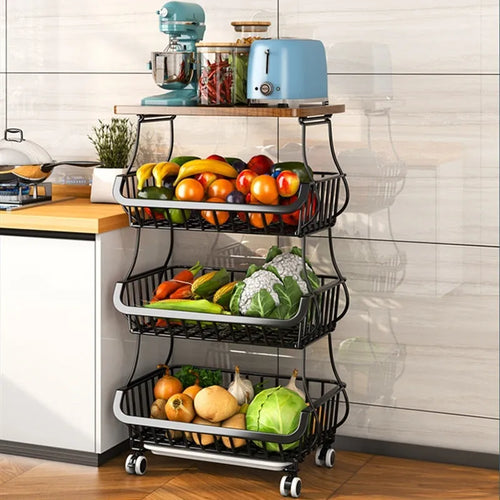 Black six layer freestanding foldable kitchen storage rack trolley with detachable shelves