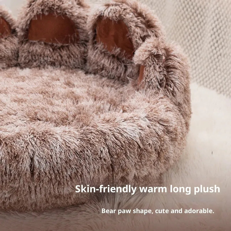 Plush kennel two-color thickened round pet bed for dogs – double silk gray hand-shaped brush nest