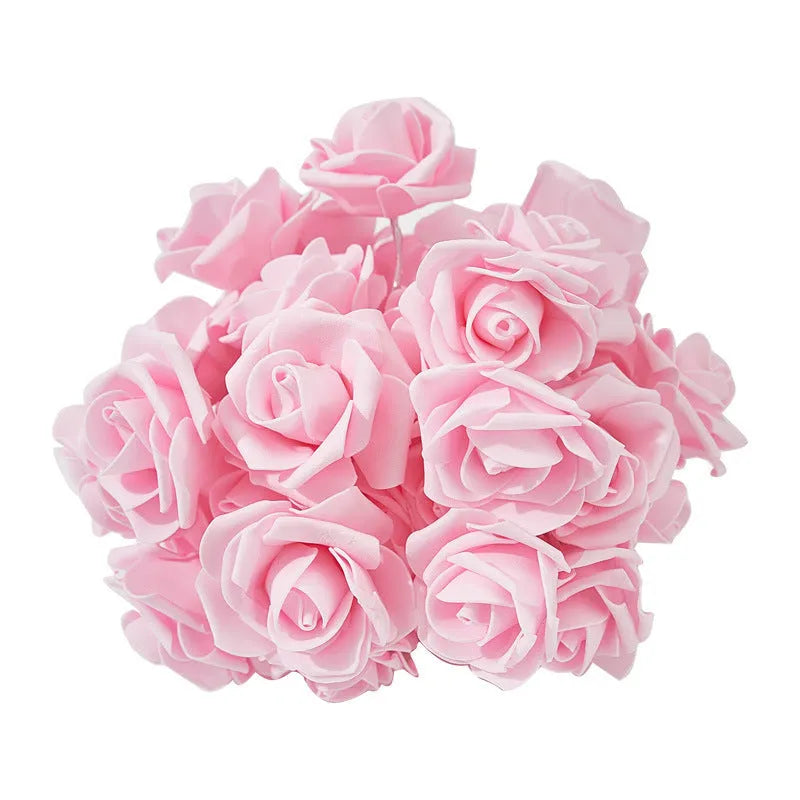 Indoor battery-powered LED rose decorative light string in one of seven colour options