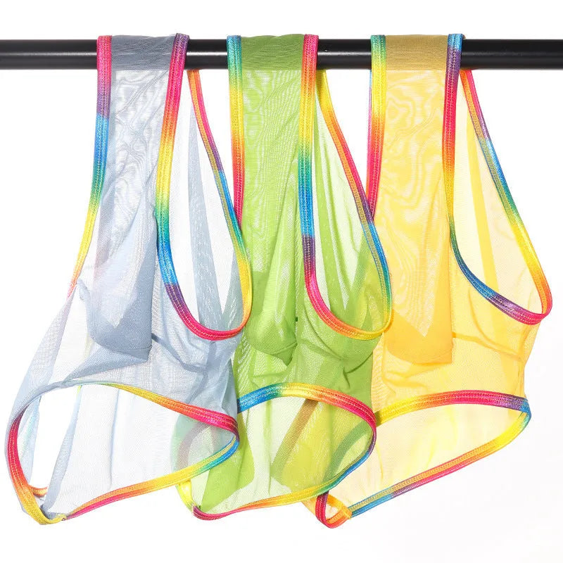 Women's solid colour mesh briefs made from transparent knitted nylon fabric in breathable design.