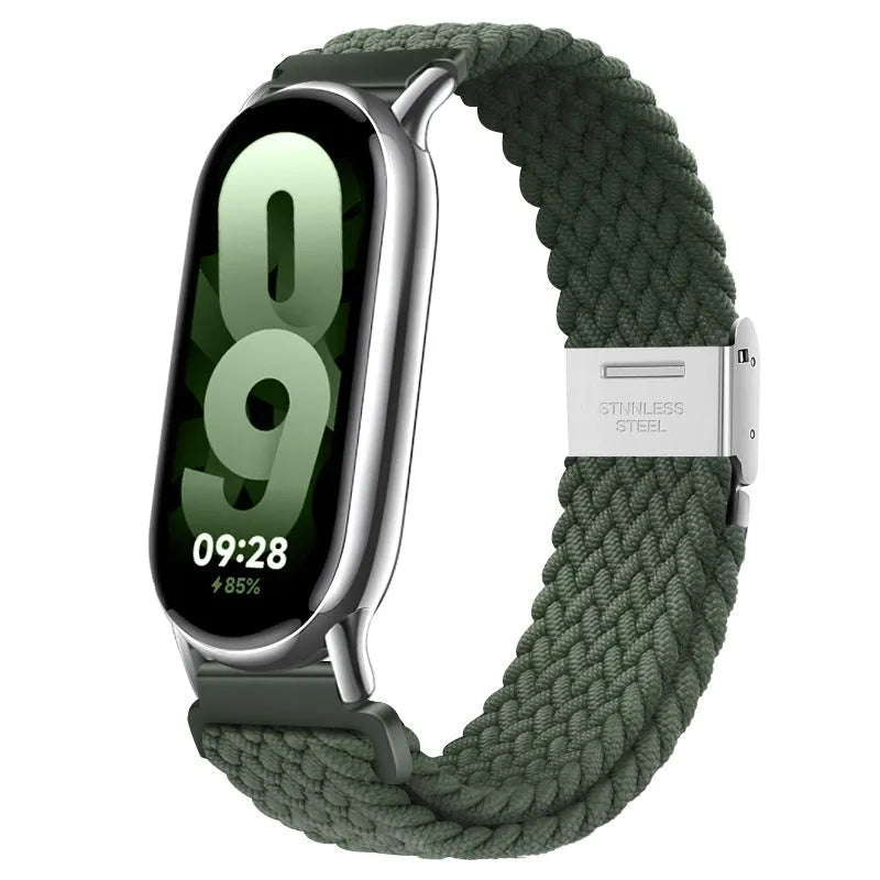 Nylon loop replacement wristband for Mi Band 8 with silver connector in cold sea blue colour