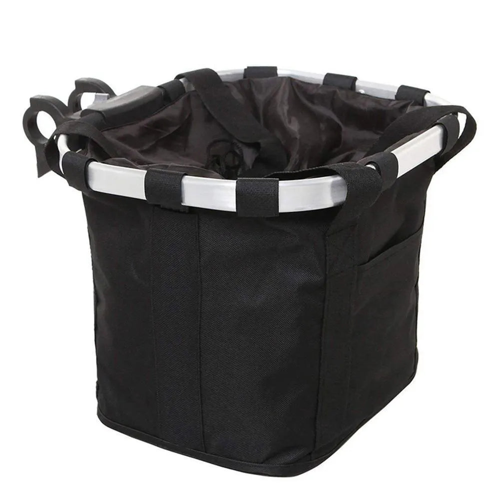 Fashion aluminum alloy folding car basket bag in black and white flowers, Oxford cloth material