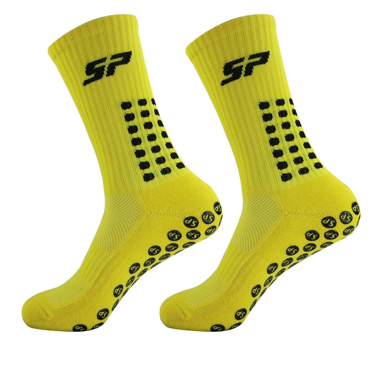 Non-slip nylon mid-calf socks for badminton and soccer in blue, shown on a white background