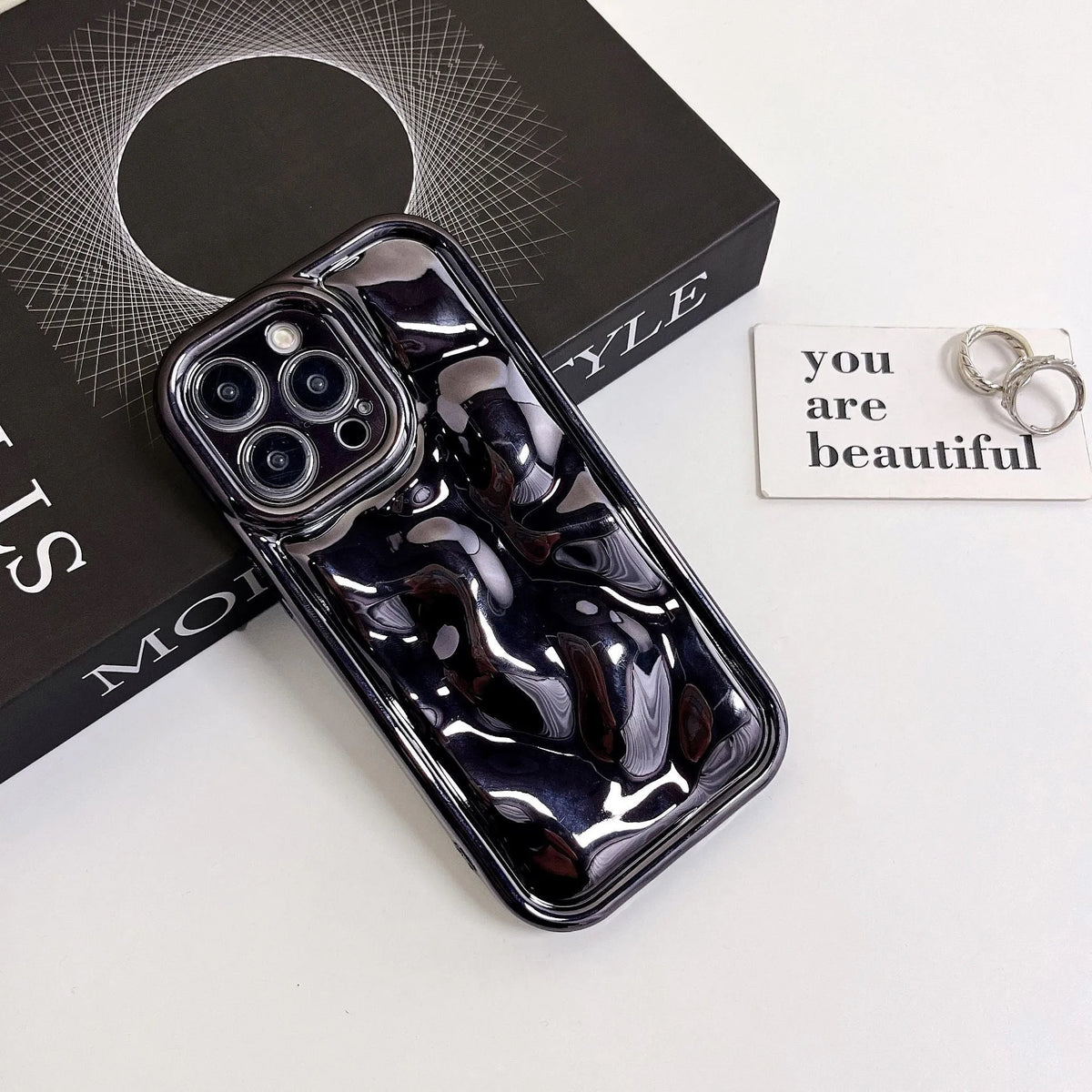 All-inclusive TPU phone case with electroplated meteorite pattern for iPhone in black colour