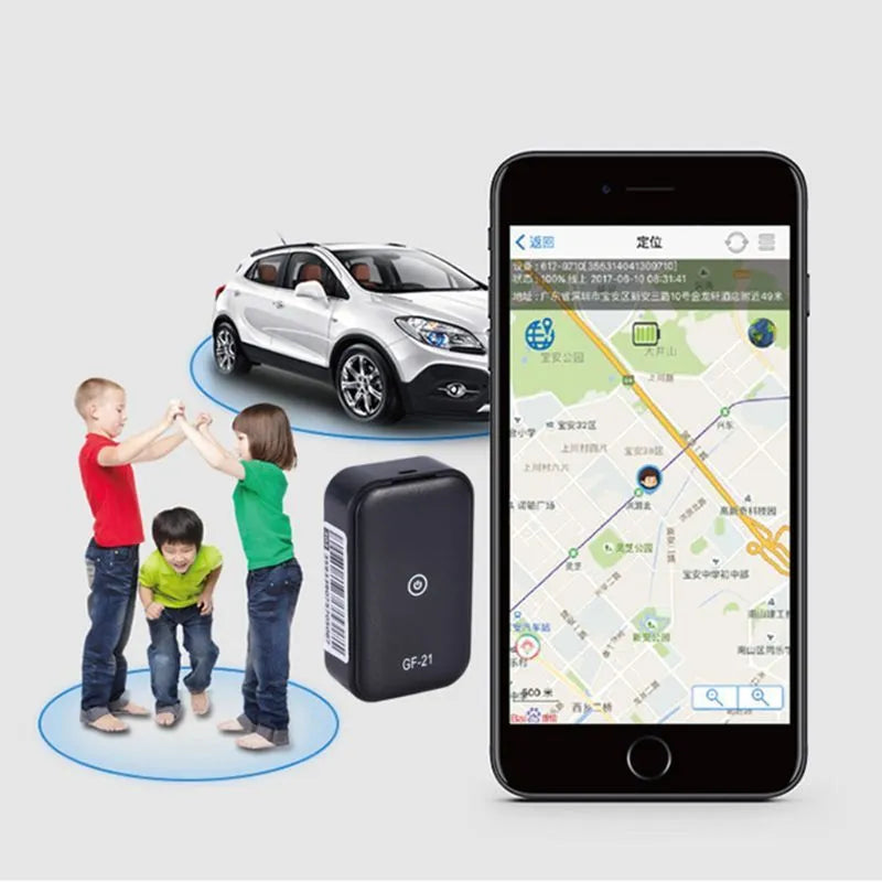 Black GPS child tracker with SOS and remote monitoring, size 2.6x1.3x4.3cm, plastic construction