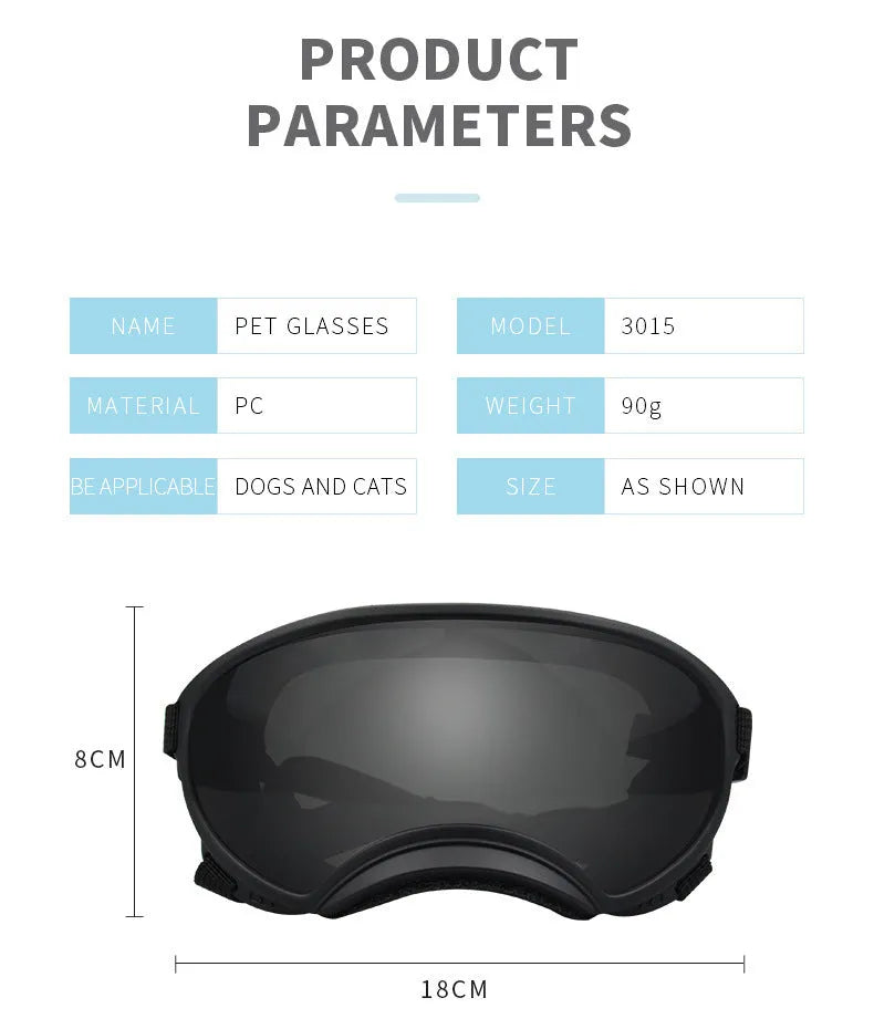 Ski pet dog wind protection goggles in blue, double layer PC anti-fog design for dogs