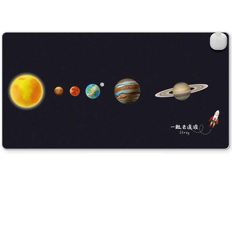 Intelligent electric heated mat on desktop with touch switch and three-colour indicator lights
