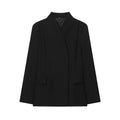 Women's black slim-fit polyester blended suit jacket with long sleeves, loose fit, solid colour