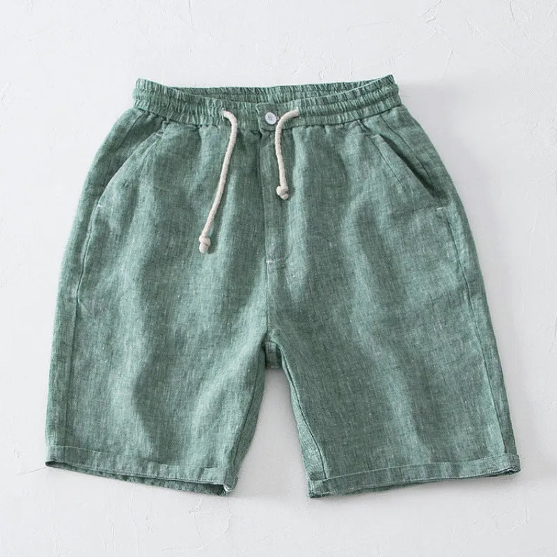 Men's summer thin loose tapered linen pants in black, high waist, loose fit