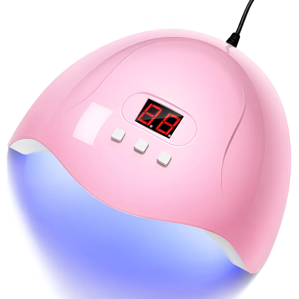 Pink 54W UV LED nail lamp with LCD display and infrared sensor for fast nail drying