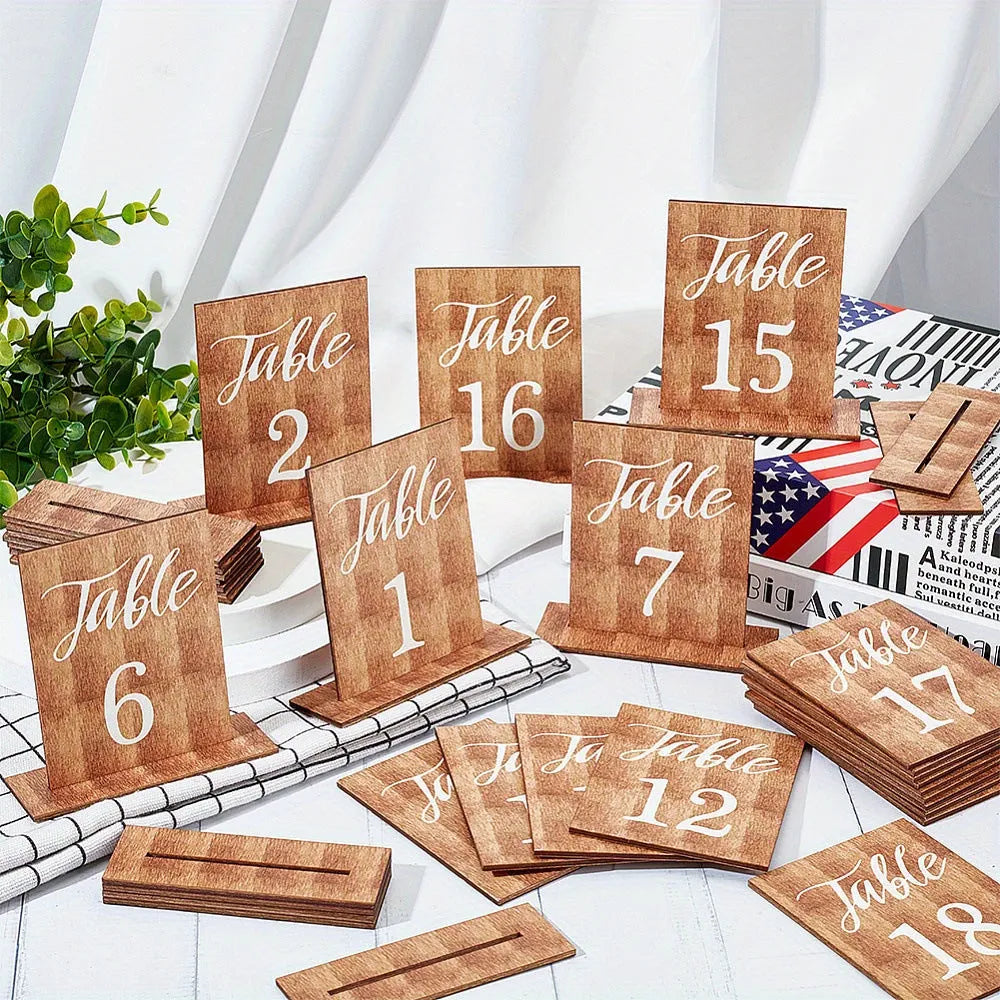 Set of 20 wooden American country style ornaments on wooden table, 10x7.4 cm each