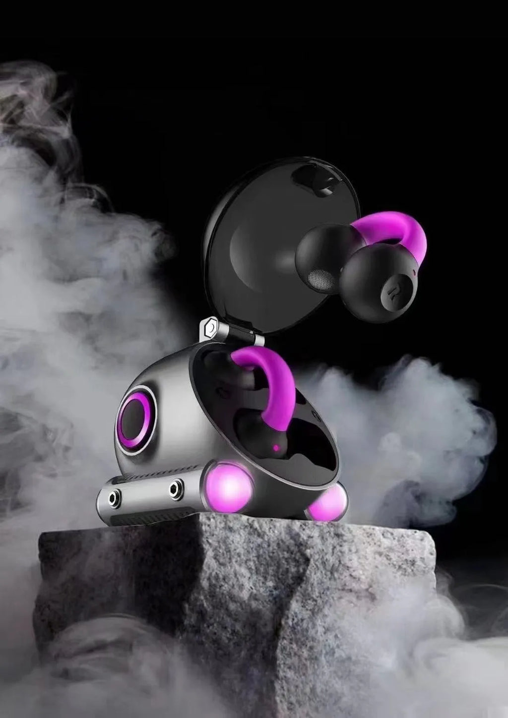 Clip-on wireless Bluetooth sports headset in black or white showing clip detail