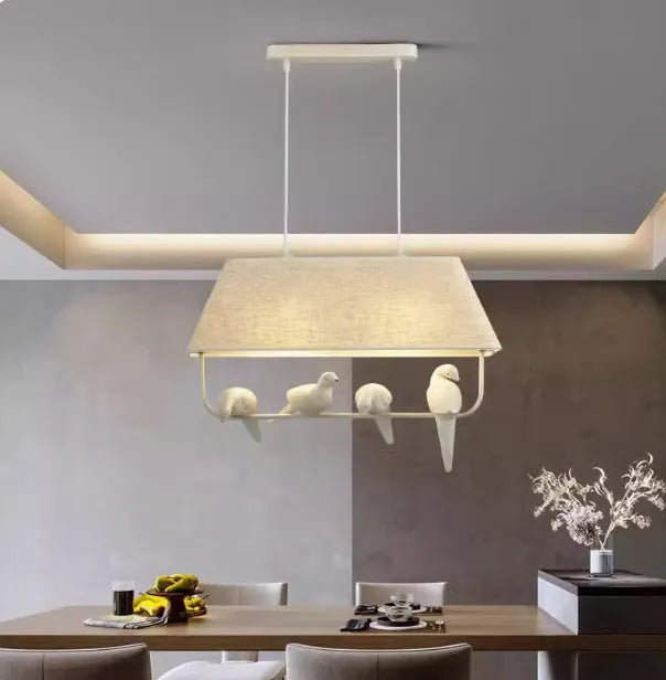 Bird design fabric chandelier ceiling lamp with iron frame hanging from a cord