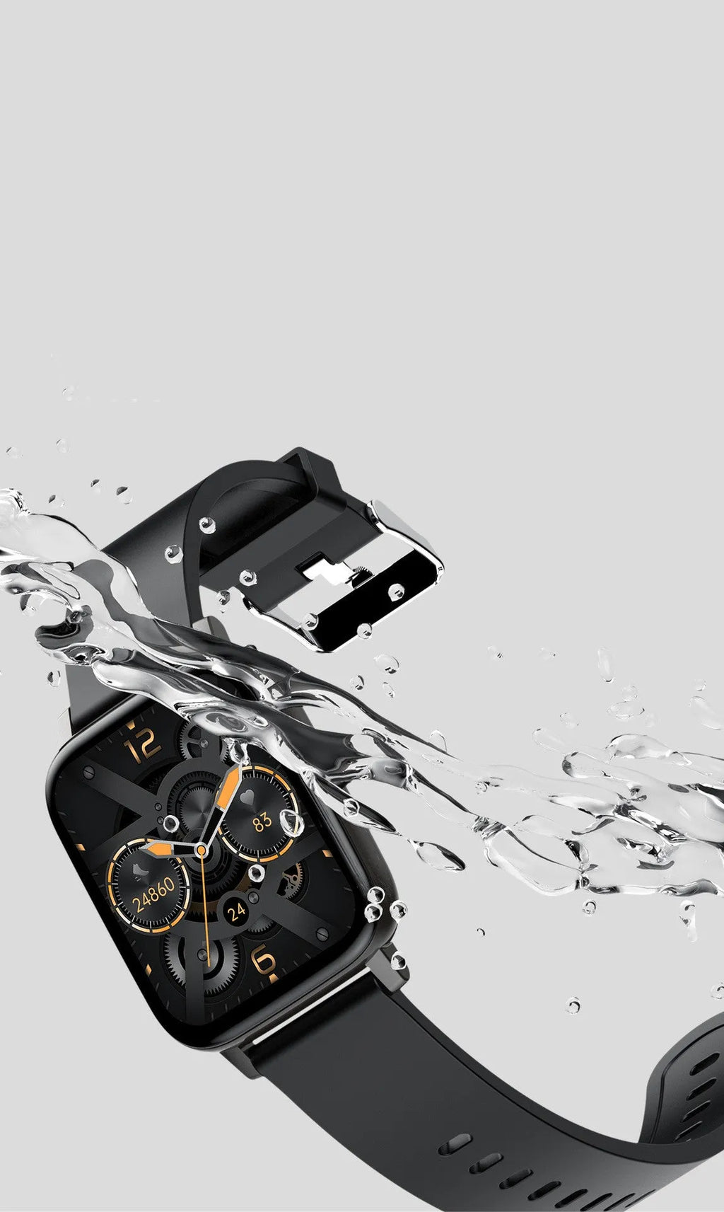 H80 smart watch with coloured silicone strap showing health metrics on 1.69-inch touchscreen.