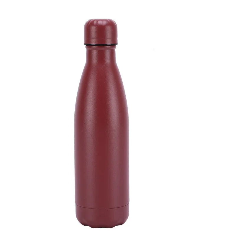 Insulated stainless steel water bottle mug with rubber painted surface and vacuum flask design in multiple colours