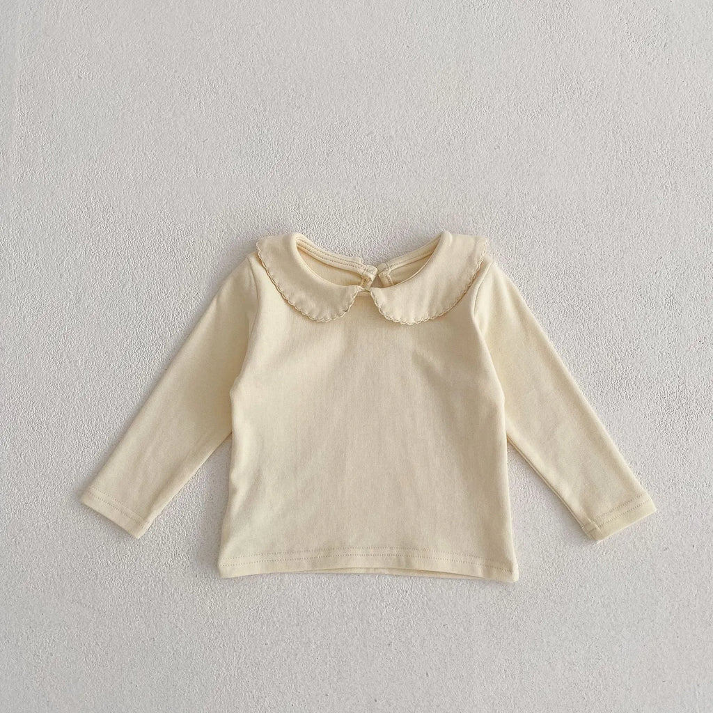 Peter Pan collar long-sleeve top and trousers two-piece set in apricot cotton velvet for girls