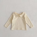 Peter Pan collar long-sleeve top and trousers two-piece set in apricot cotton velvet for girls