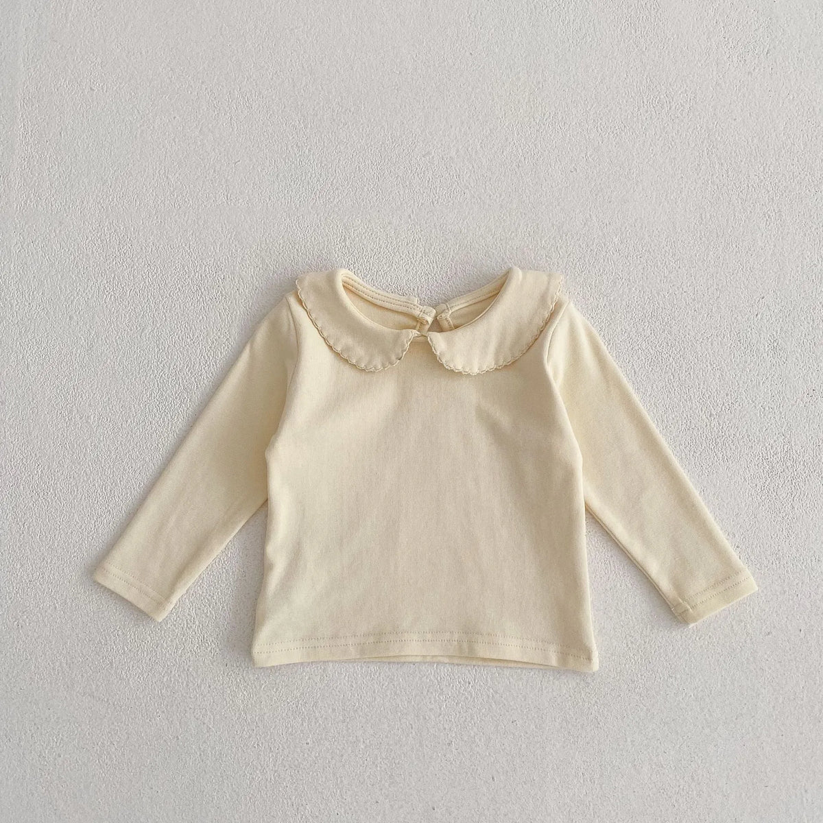 Peter Pan collar long-sleeve top and trousers two-piece set in apricot cotton velvet for girls