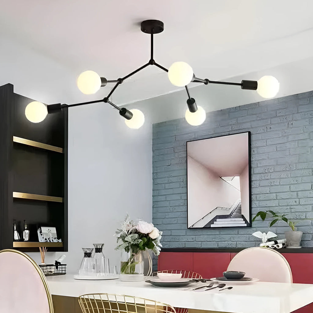 Nordic style iron chandelier ceiling lamp in black or white with multiple head configuration options
