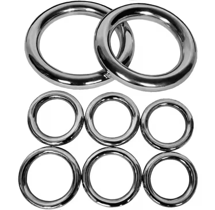 Wing Chun carbon steel training ring with electroplated finish showing three size options