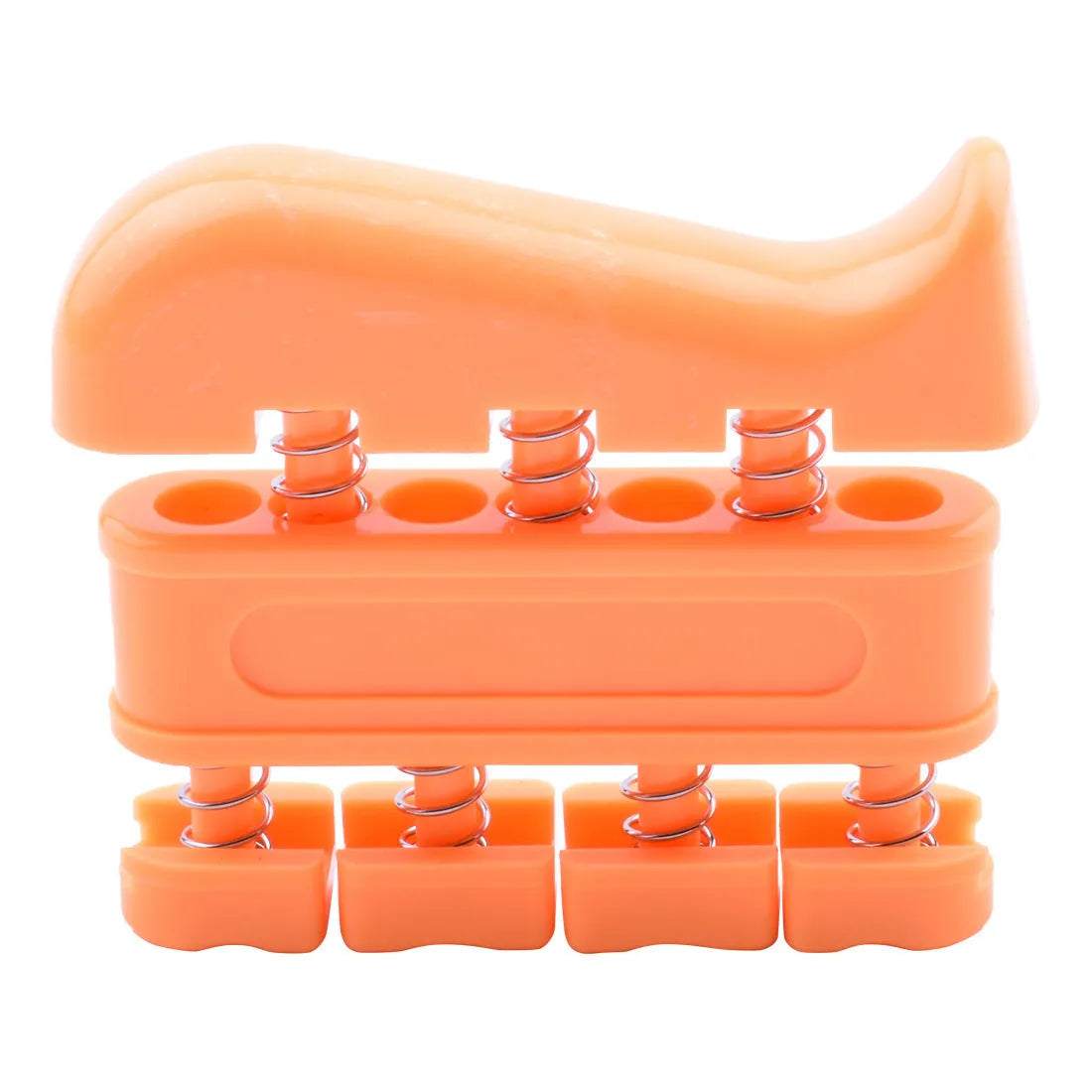 Finger strength gripper made of ABS plastic in black colour, 9x8x2cm with spring tensioner on white background