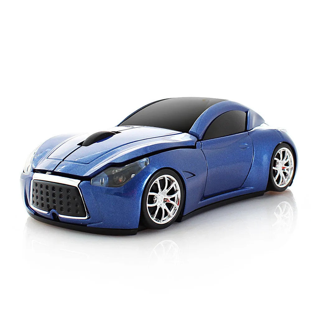 Wireless 2.4 GHz car sports mouse in red, with ABS construction and receiver storage compartment