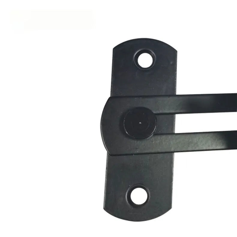 Black warehouse hook lock with 90-degree carbon steel hasp and stainless steel shackle for sliding doors.