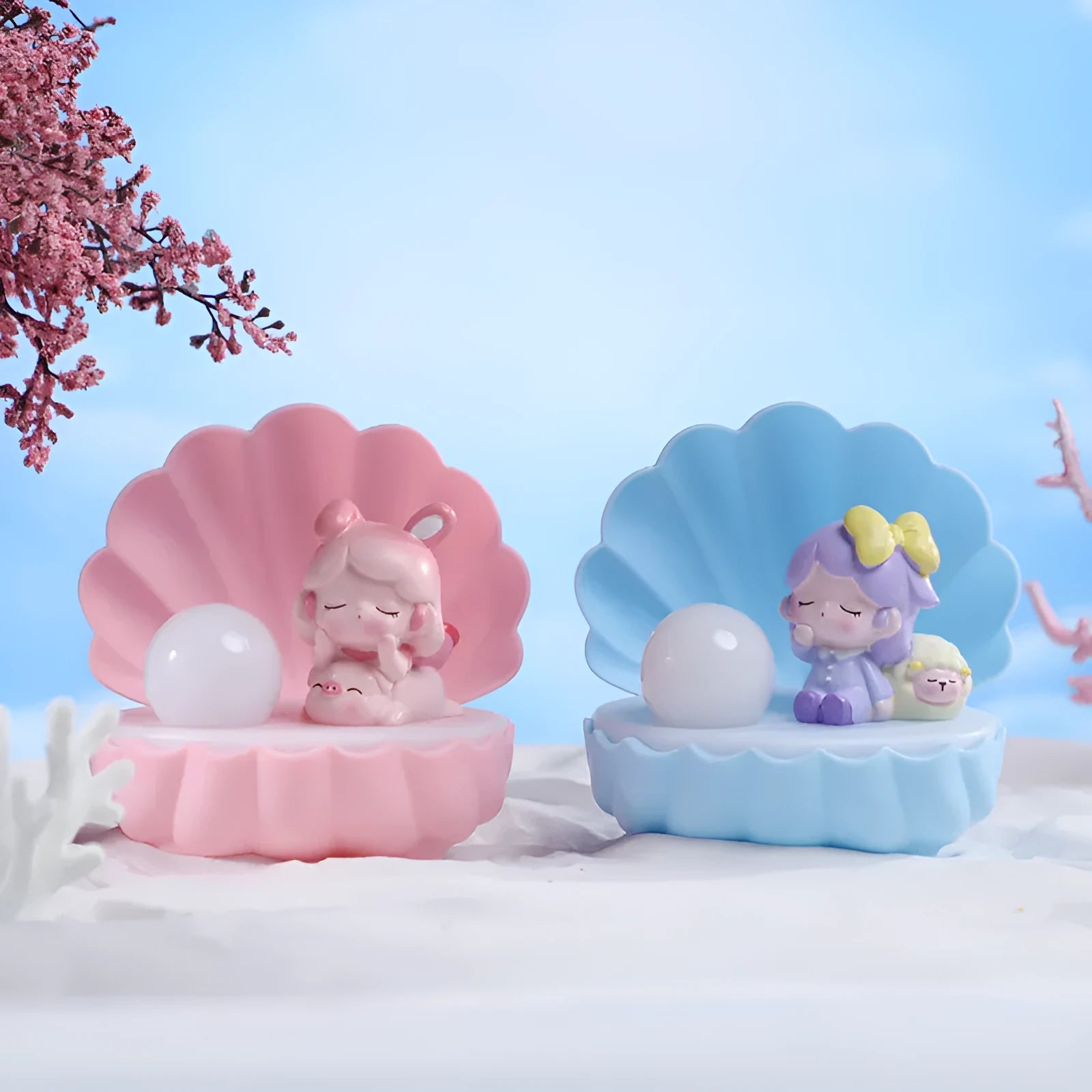 Resin cartoon character night light in pink pig girl, blue bear girl, purple sheep girl, or yellow Miki girl designs