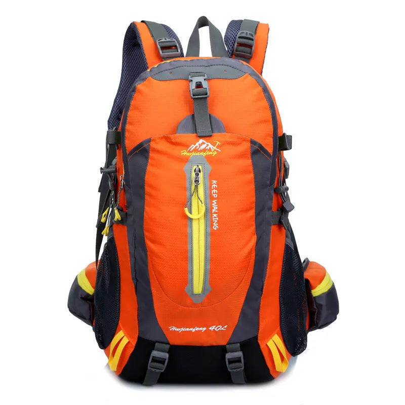 36-55L nylon hiking camping backpack in green for outdoor mountaineering and sports gear storage