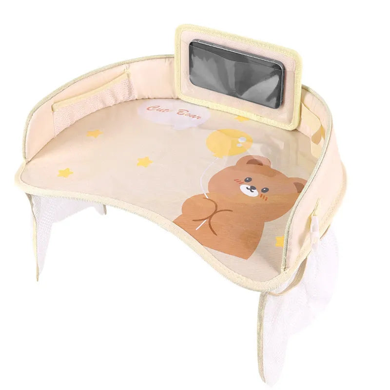 Children's car seat storage tray in Oxford cloth with a waterproof surface, showing Balloon Bear pattern