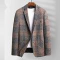 Men's autumn winter polyester suit jacket in khaki, front view, size M to 4XL available