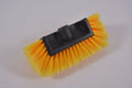 Portable car wash brush with telescopic rod and removable flow-through brush head in multiple colour options