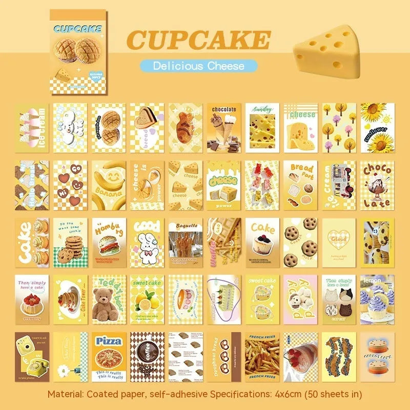 American retro cartoon sticker book showing 50 adhesive sheets measuring 4x6cm for journal decoration