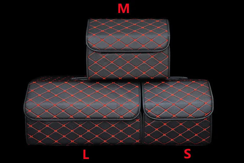 Leather car organiser storage box in Black, size Large 30x30x55cm on car back seat