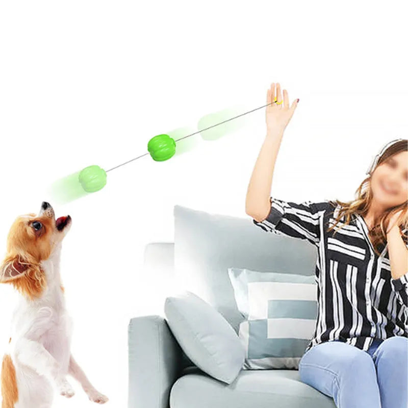Halloween pumpkin dog chew ball with squeaker in green, orange and yellow colours for small dogs