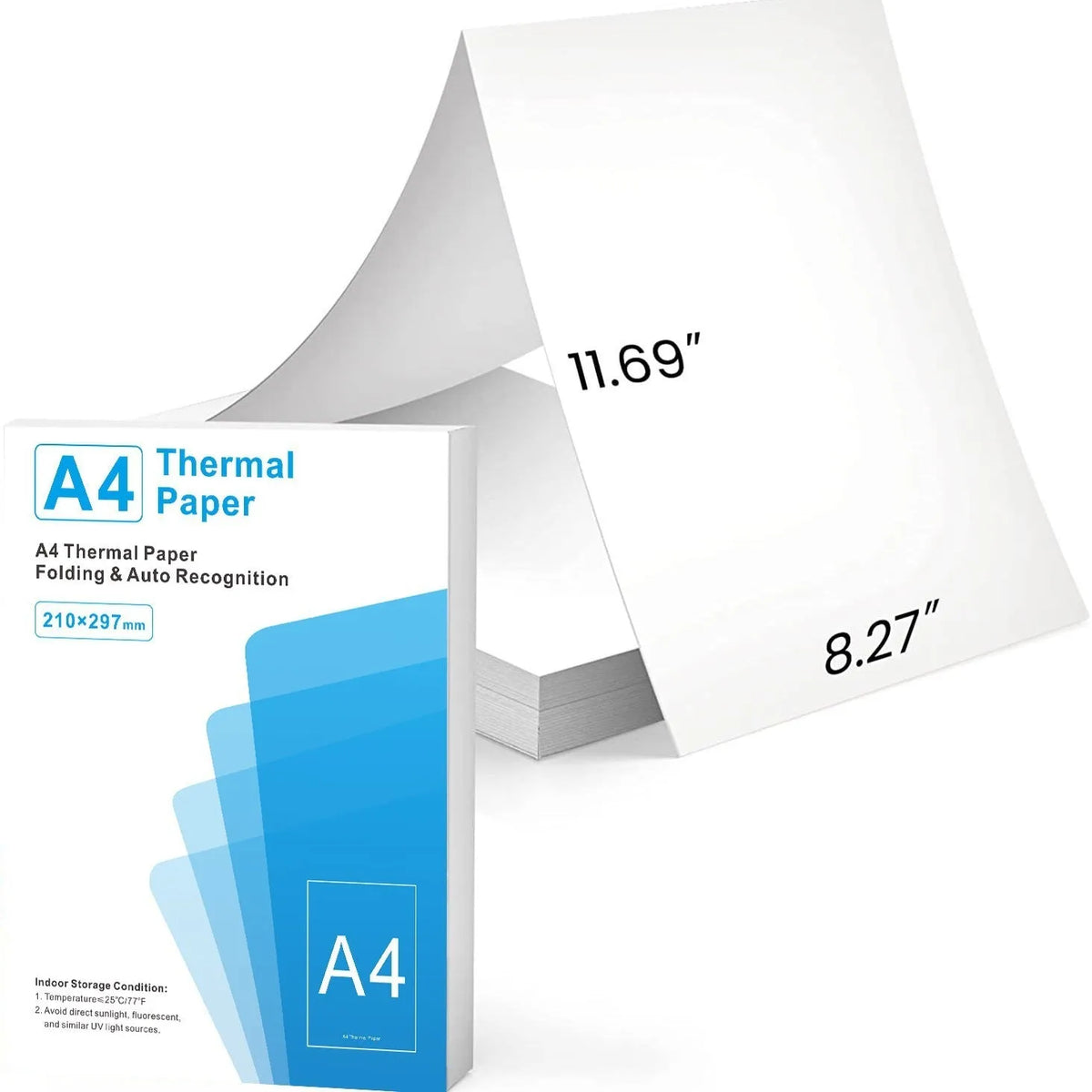 White A4 quick-drying three-proof thermal paper 210x297mm for portable printers, 100 or 200 sheets folding format