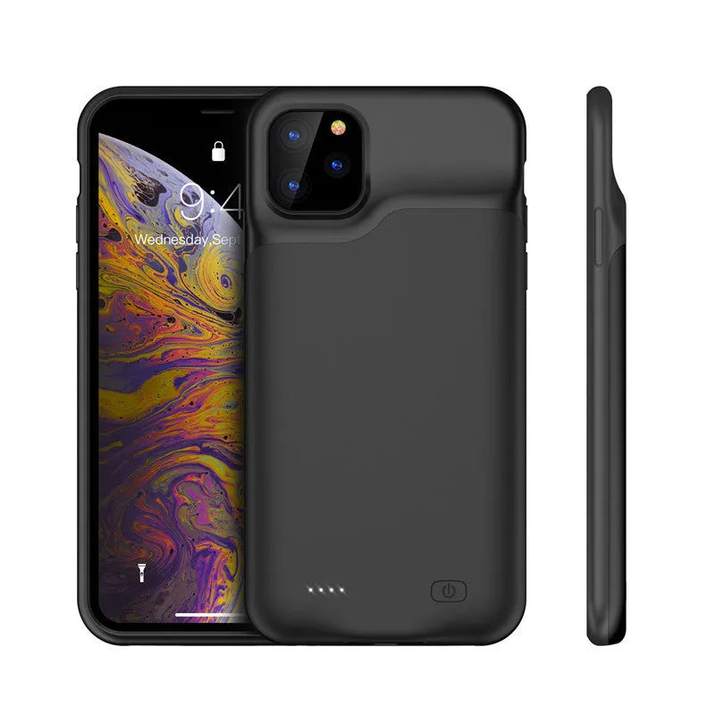Shockproof silicone iPhone battery charger case in black, blue, pink or white colours with extended battery capacity