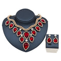 Colourful exaggerated bride necklace and earring set with gold accents for wedding
