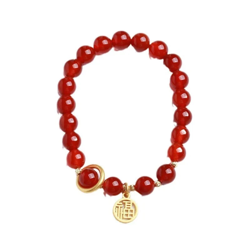 Natural red agate woven bracelet with blessing card in 8mm and 10mm size options