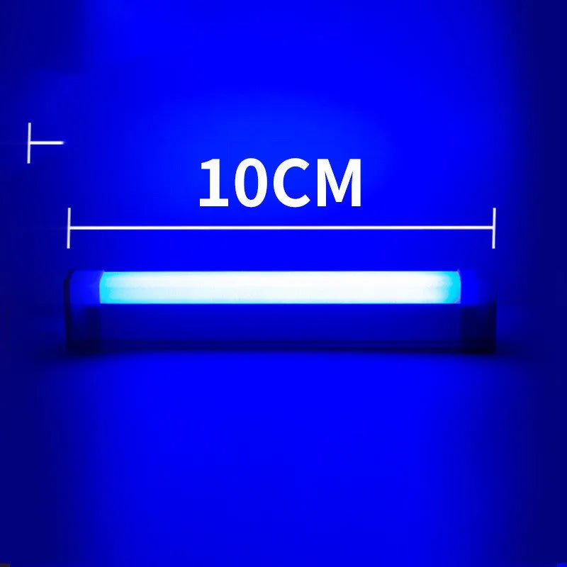 Rechargeable LED tube night light in blue and purple colours with USB charging cable