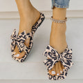 Women's bow leopard print square toe sandals with cloth upper and rubber sole in size 36 to 43
