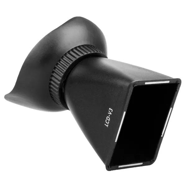 Black camera LCD viewfinder with 2.8x magnification and magnetic mount shown on a DSLR.