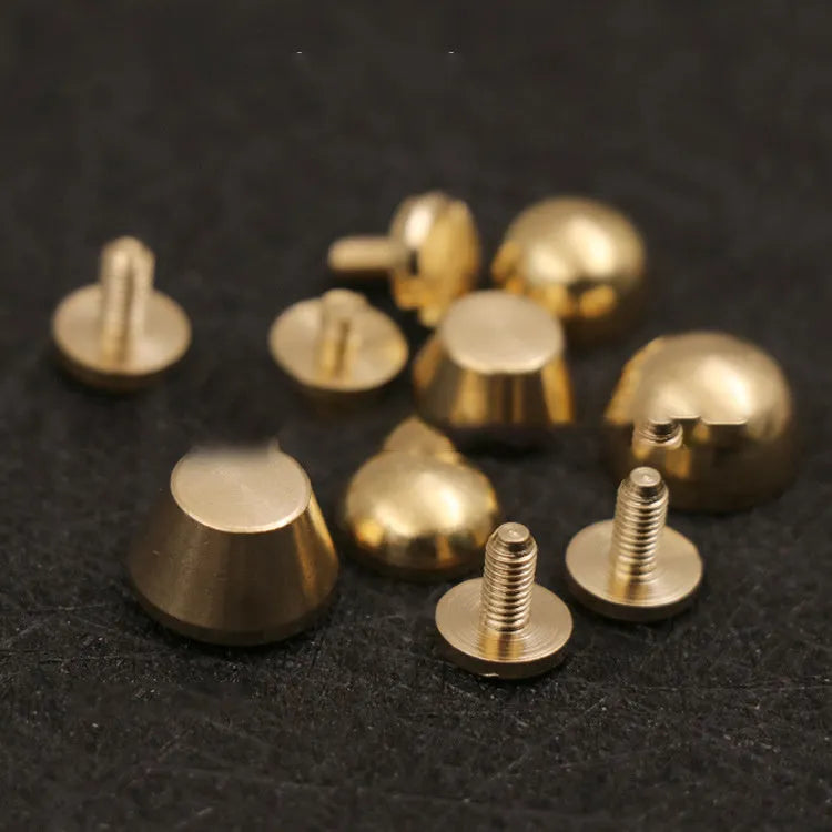 Brass decorative buckle foot nail accessories in round and bucket designs for leathercraft projects