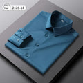 Men's elastic silk long-sleeved shirt in solid colour with non-ironing finish and breathable spandex blend fabric